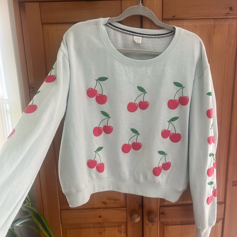Cherry Print Sweatshirt - Mint Green